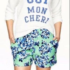 J.Crew Tap Short High-Rise Green Blue Floral Print Size 4